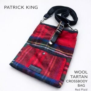 Patrick King Woollen Company Red Tartan Wool Crossbody Bag with Leather Details